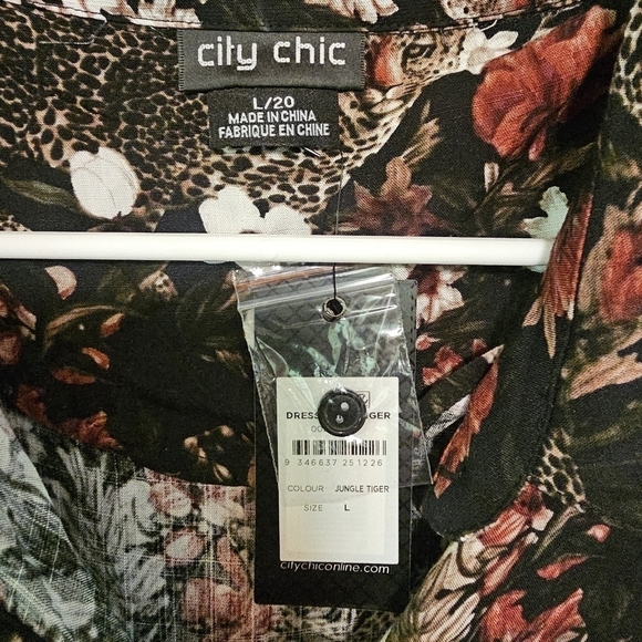 City Chic Leppard Button Down Shirt Dress Floral Animal Print - Picture 6 of 9